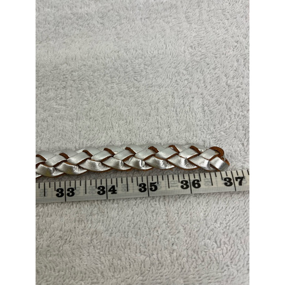 Lauren Ralph Lauren Womens Belt Silver Metallic Leather Braided Skinny New main image 5